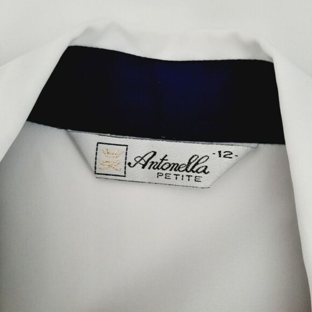 Vintage ANTONELLA Semi-Sheer Short Sleeve Button Down Blouse White Sz 12 P Flaw - Picture 14 of 15